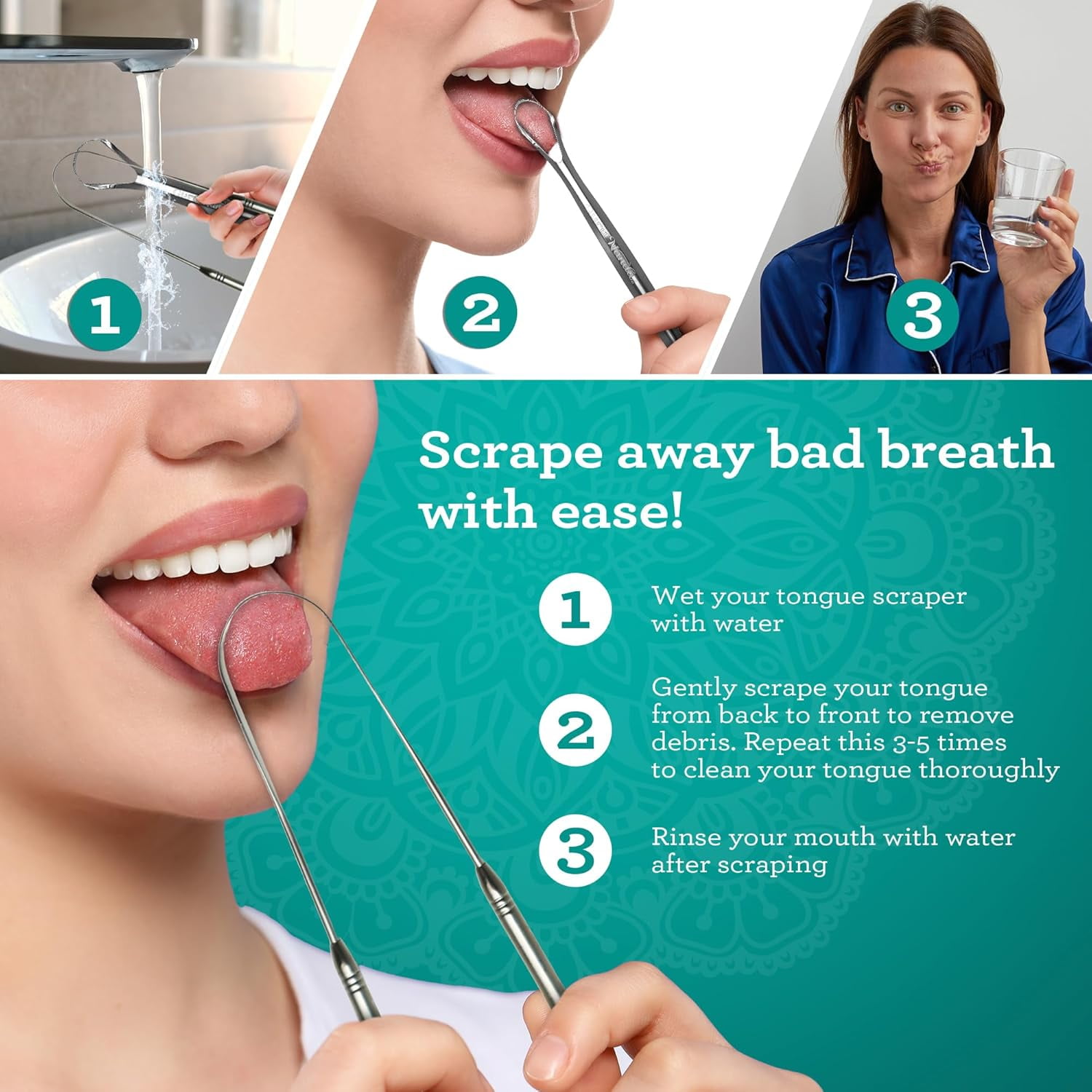 GuruNanda Spoon & U-Shaped Tongue Scraper Variety Pack with Travel Case, Stainless Steel, BPA Free,2 Pack, for All Ages