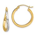 thumbnail image 1 of Diamond2Deal 10k Yellow Gold & Rhodium Diamond-cut Textured & Wavy Hoop Earrings for Women, 1 of 3