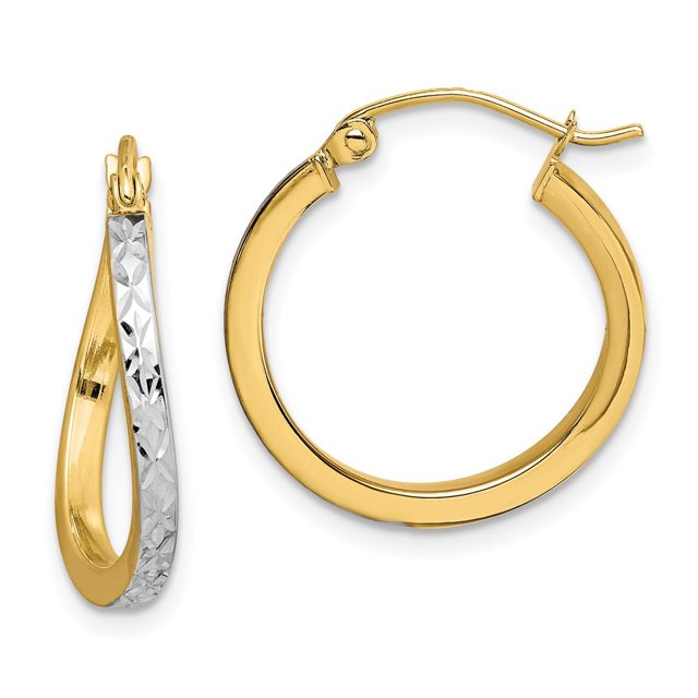 Diamond2Deal 10k Yellow Gold & Rhodium Diamond-cut Textured & Wavy Hoop Earrings for Women
