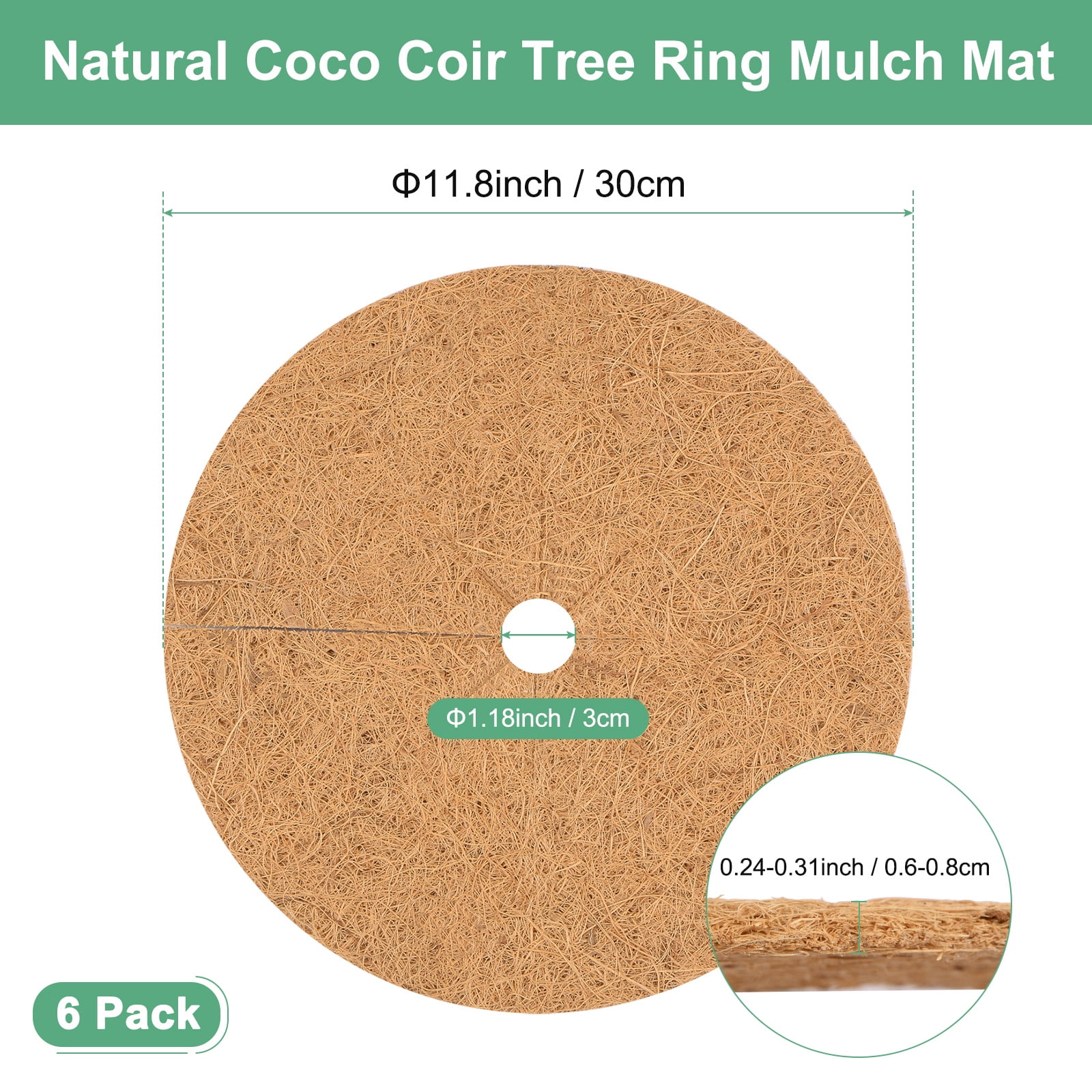 Uxcell 6-Pack Coconut Fibers Mulch Ring Tree Protector Mat, 11.8 Inch Tree Ring Mulch Mat for Plants [Coconut Brown]