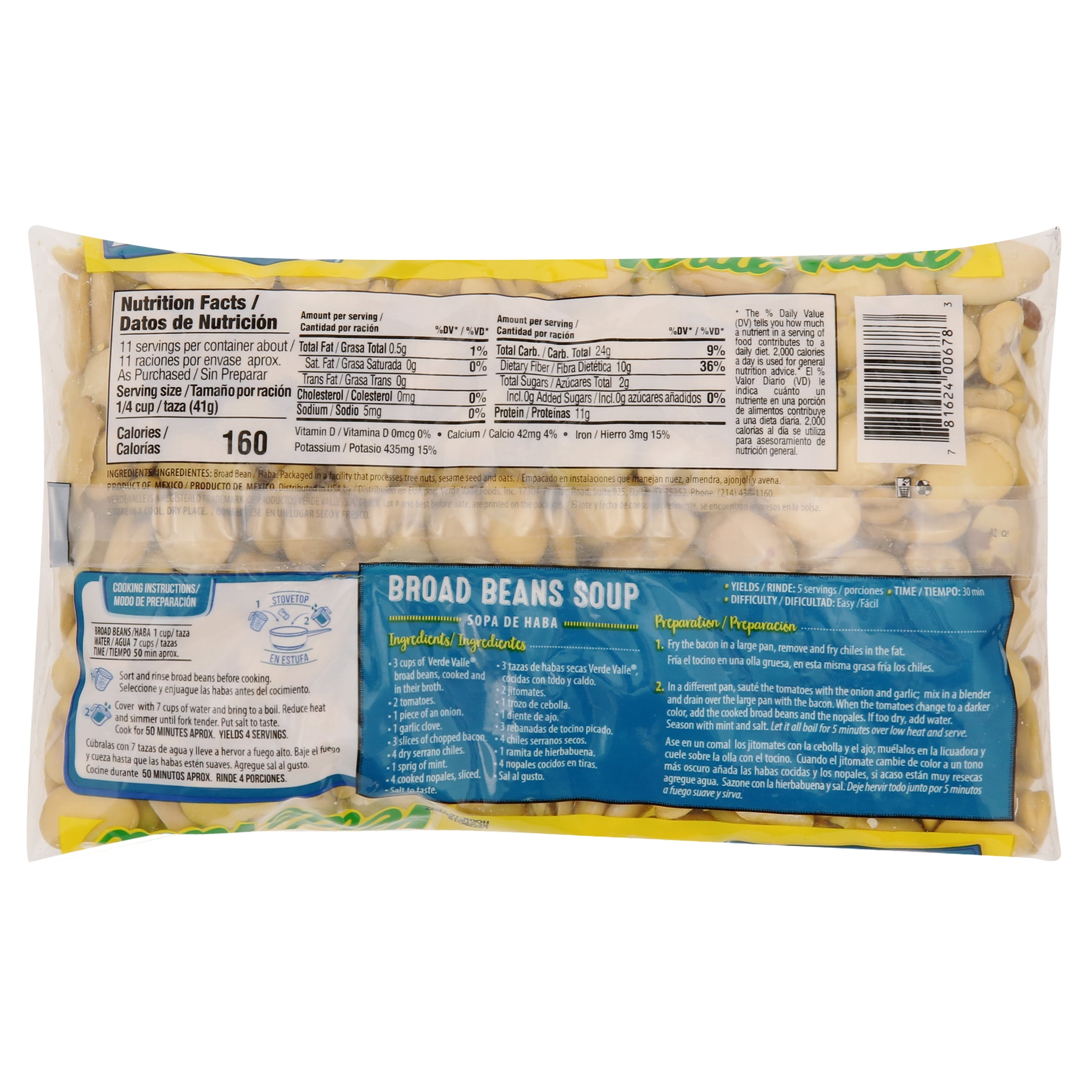 (4 pack) Verde Valle Broad Bean Rich in Dietary Fiber and Iron