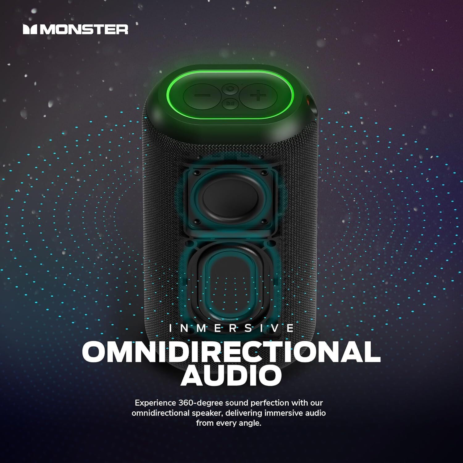 Monster DNA Max Portable Bluetooth Speaker, 360° Bass Sound, 10W Qi Charging Pad, IP67 Waterproof, Indoor & Outdoor