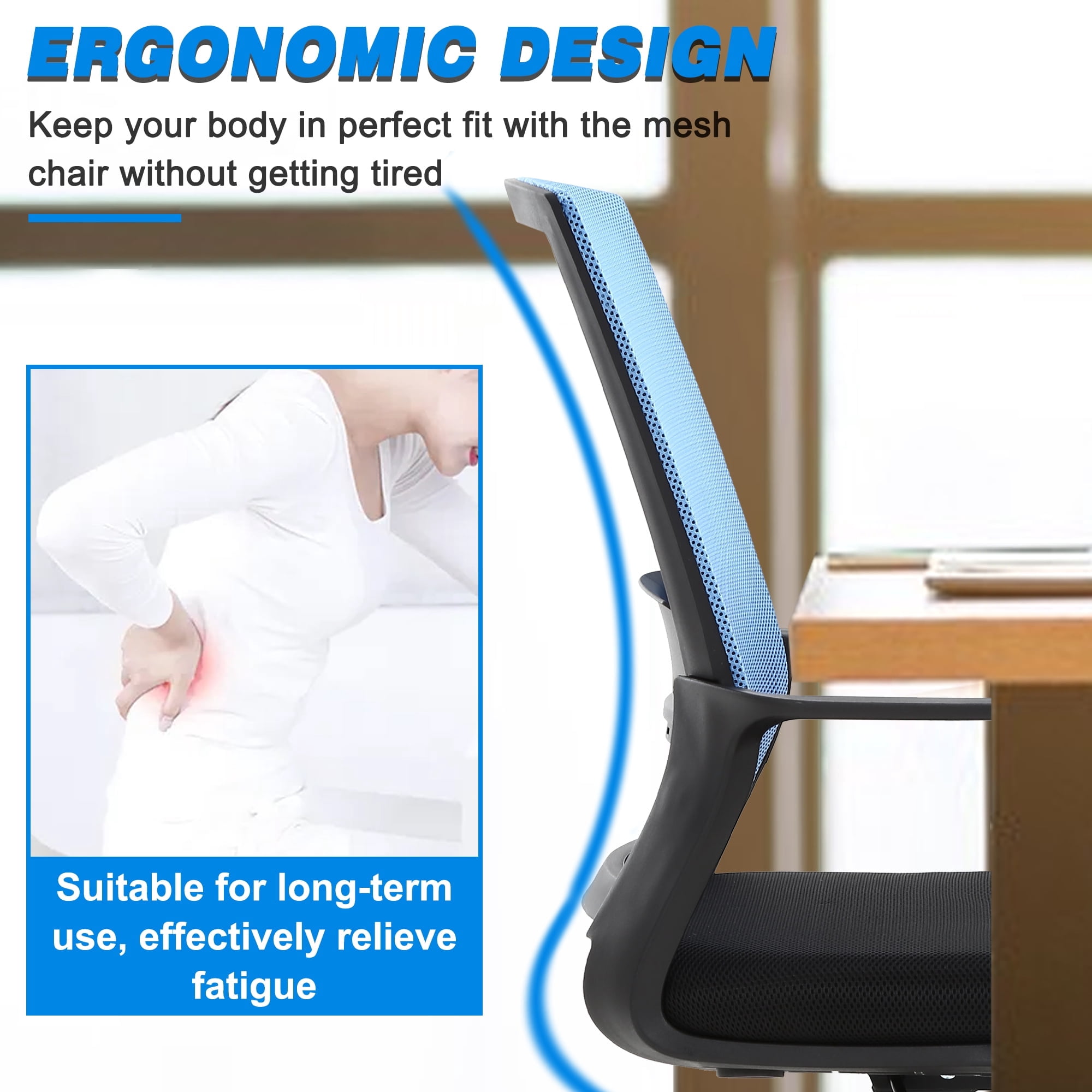 BestOffice Ergonomic Office Chair, Lumbar Support, Swivel Rolling for Men, Women(Blue)
