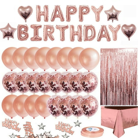 

Tomfoto Rose Gold Birthday Party Decorations Set Girls Women Baby Birthday Party Supplies Happy Birthday Balloons Ribbons Curtains Tablecloth for Baby Birthday Party Decorations