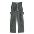 thumbnail image 6 of Women's Cargo Pants, Wide Leg Pants with Elastic Waist, Drawstring & Pockets, Outdoor Hiking Athletic Gym Wear | VerBelle,Gray L, 6 of 6