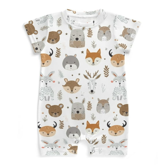 Baby Woodland Animals Baby Rompers Boy Girl Fox Rabbit Deer Bear Leaves Newborn Infant Clothes Forest Animals Summer Short Sleeve Jumpsuit Playsuit Bodysuit
