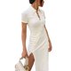 thumbnail image 2 of TRKIYQC 2022 nuevo estilo mujeres Sexy manga corta vestido largo señoras elegante camisa cuello botón ajustado tejido biselado abertura lateral vestido verano TRKIYQC  moderno, 2 of 10