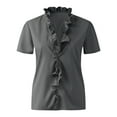 thumbnail image 3 of ZOHIUM Blouses Womens Summer Ruffle V Neck Shirt Sleeve Solid Print Casual Dressy T Shirt Top Summer Blouses Shirts for Women Blouses (Gray,XXL), 3 of 5