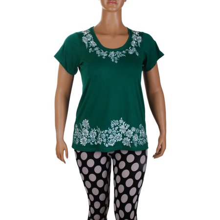 - Faship Womens Floral Embroidered Embroidery Stretch Tunic T-Shirt Top Tee Blouse