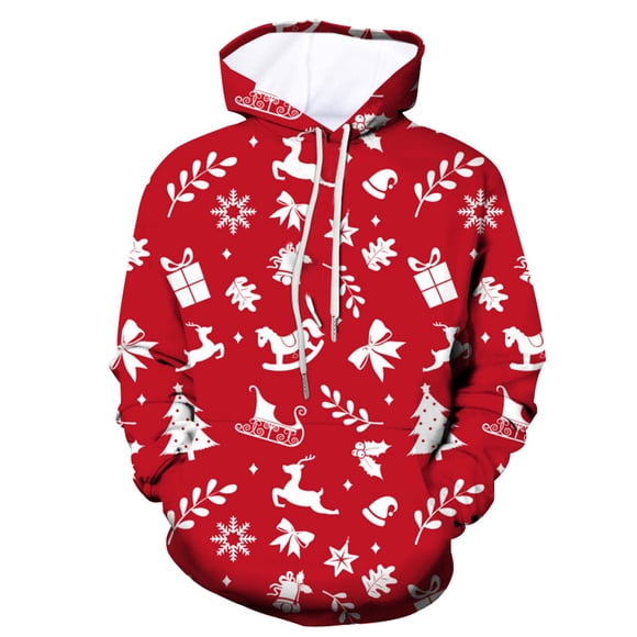 WZXFASHION Christmas Women And Men Long Sleeve Deer Printed Hoodies Drawstring Sweatshirts Xmas Holiday Fit Pullover Blouse Clearance Items fleece zip up hoodie