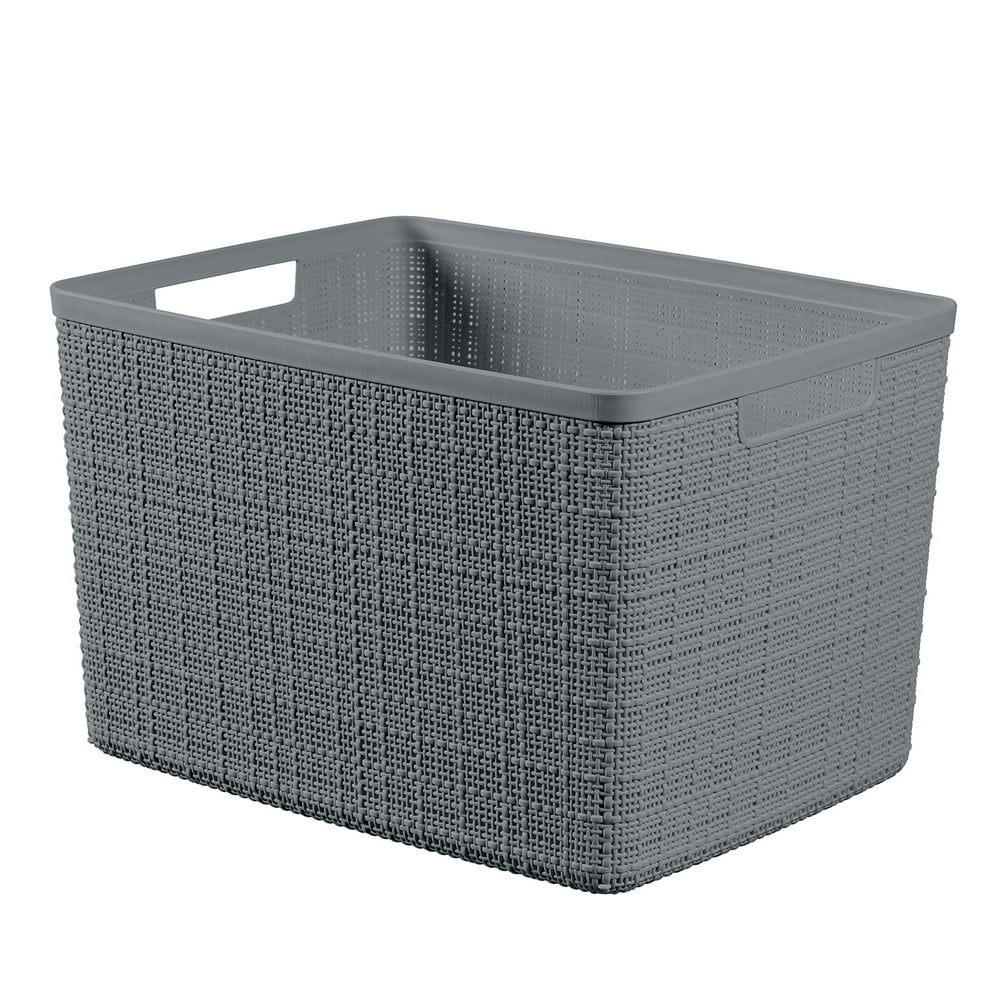 Curver Jute Large Basket, Plastic Storage Bin, Gray