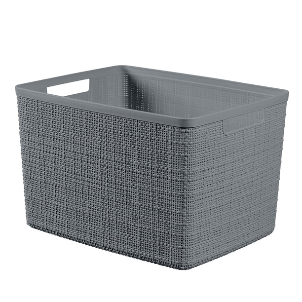 Curver Jute Large Basket, Plastic Storage Bin, Gray