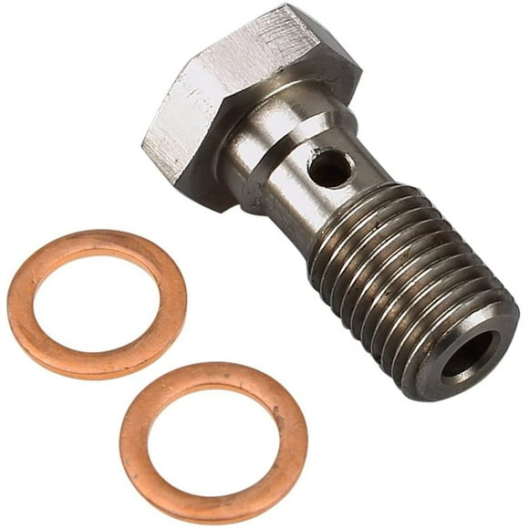 Universal Stainless Steel M10x1.0 Metric Thread Banjo Bolts Brake Fitting Adapter with M10 Copper Washers, Single Banjo
