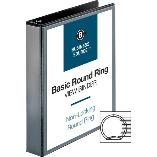 Business Source Round-ring View Binder 1 1/2' Binder Capacity - Letter - 8 1/2' x 11' Sheet Size - 350 Sheet Capacity - Round Ring Fastener(s) - 2 Internal Pocket(s) - Polypropylene - Black - Wrinkle