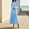 thumbnail image 6 of TFEOQRY Womens Maxi Dress Crew Neck Long Sleeve Ruched Bodycon Slim Flowy Hem Formal Party Long Dresses, 6 of 9