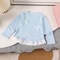 thumbnail image 6 of Emitonse Toddler Baby Girls T Shirts Girls' Cute Casual Bow Knotted Lace Edge Cardigan Top For Babies Long Sleeved Blue,Size 4-5 Years, 6 of 7