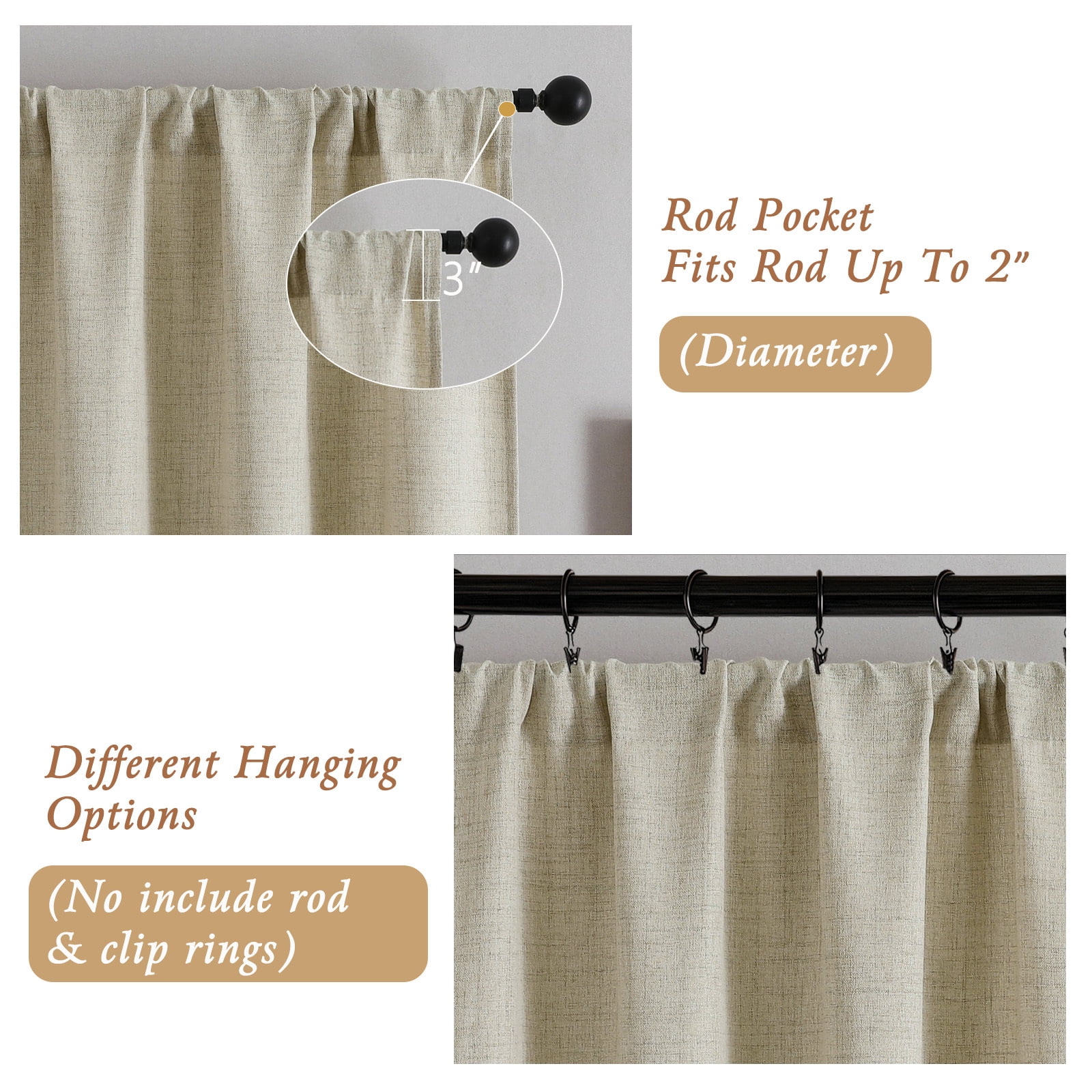 OVZME Judy Linen Curtains 84 Inch Length 2 Panels Set, Light Filtering Textured Farmhouse Window Curtain Drapes, Rod Pocket Style for Bedroom Living Room, Each 52Wx84L Inches, Linen