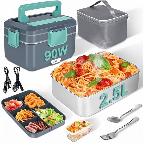 Electric Lunch Box Food Heater Okjoy, 4L 90W Portable Food Warmer, Heated Lunch Box, Lunch Warmer for Adults, 2.5L 1L 0.5L,12V-24V 110V