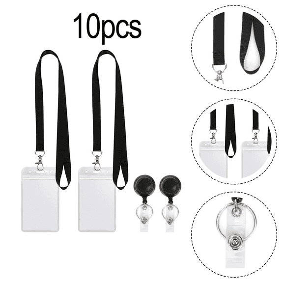 Fakrich 10 Pack Card Badge Holders, Waterproof Extra Thick Plastic Clear Badge Holders with Lanyard for Office School