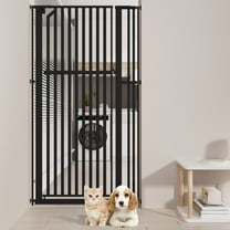 YUFU 63" Extra Tall Pet Door for Door Way, 30"-33"/30"-37" Adjustable Wide One-Handed Operation Tall Pet Gate for Dogs Cats, 30"-37" Black