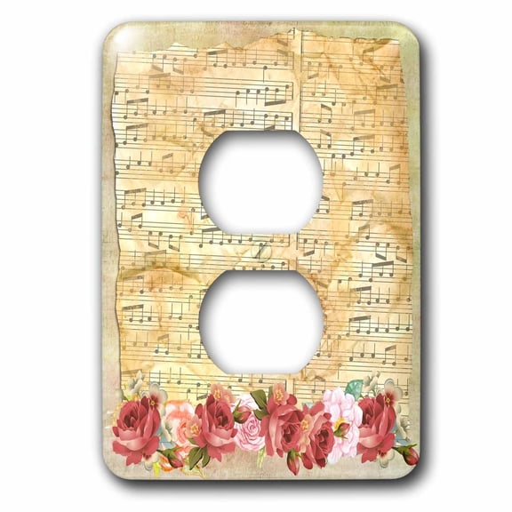 3dRose, Image of Vintage Style Music Sheet With Roses, 2 plug outlet cover