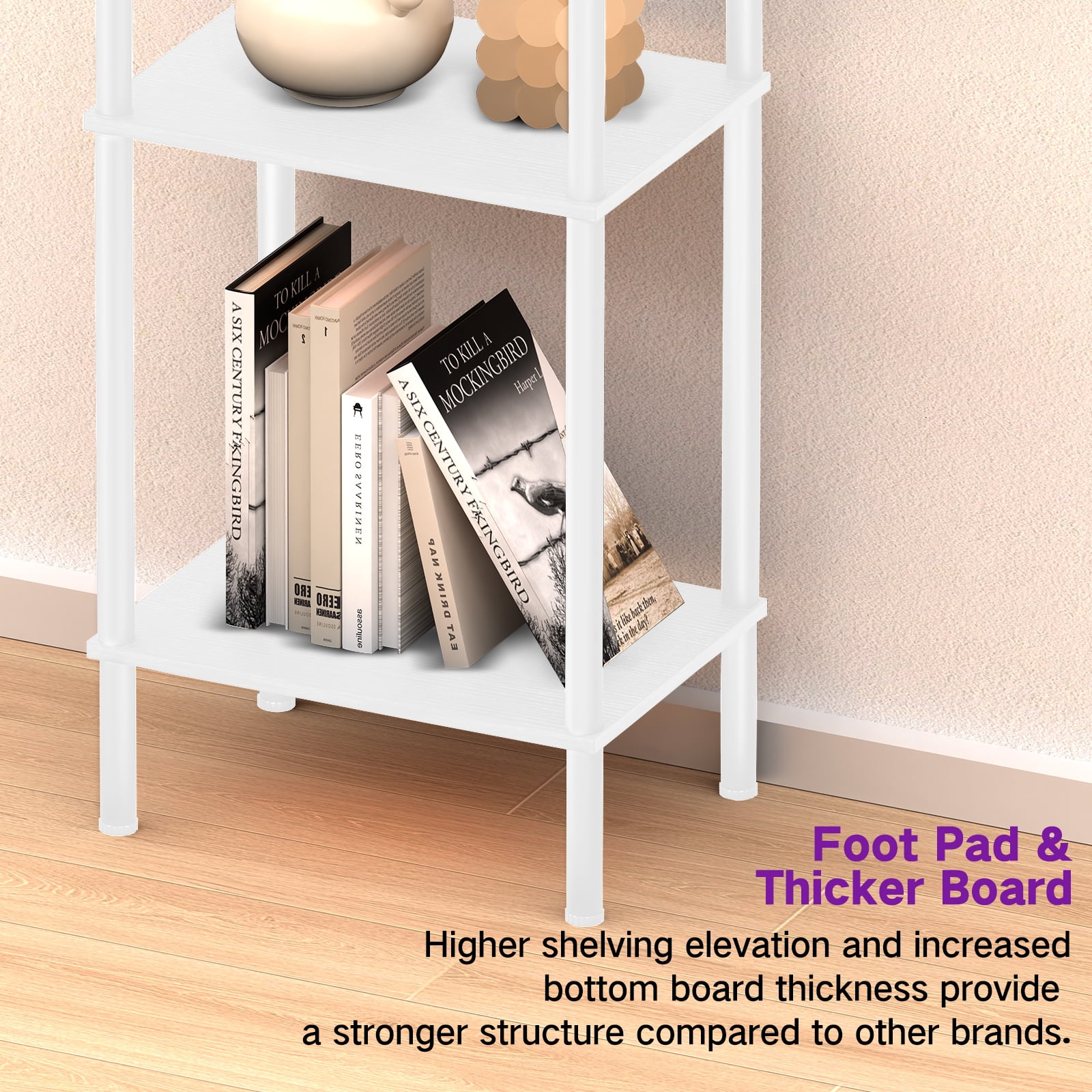OUTONLIFE Display Shelf with LED Light Strip, 5-Tier Bookshelf, 66.5" Display Standing Shelf Units for Bedroom, Bathroom, Living Room, Kitchen, White