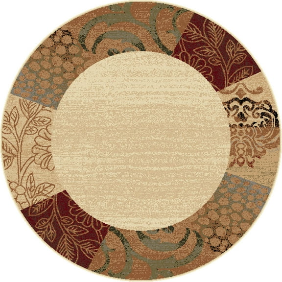 Tayse Elegance Area Rug 5202 Transitional Beige Flower Border 5'3'' Round Rectangle