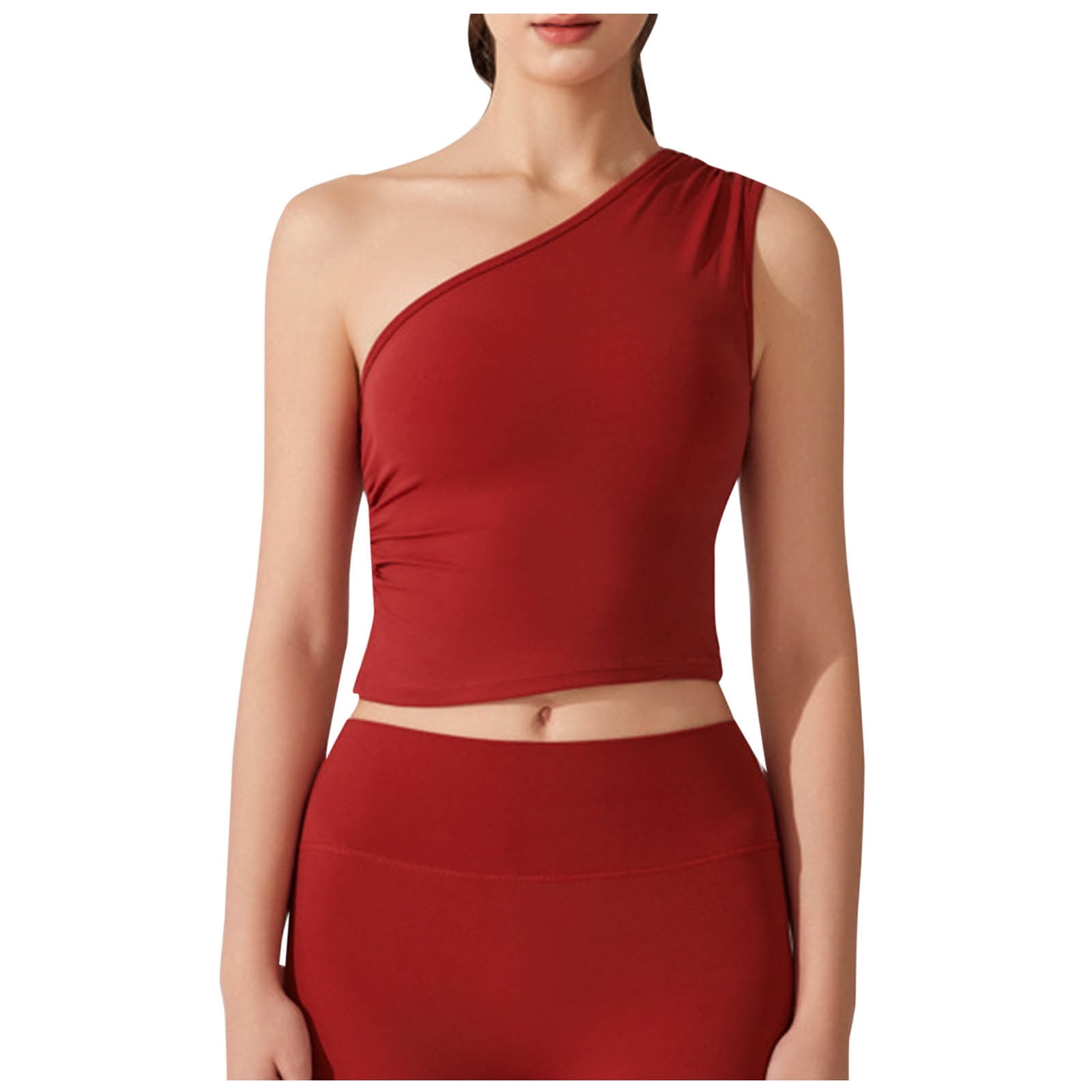 トップス PEACEMINUSONE TANK TOP #1 RED ZQUUVOU Tank Top For Women Casual One The Shoulder Solid Color