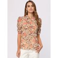 thumbnail image 3 of Blusa de chifón de media manga Allegra K con cuello alto y volantes florales Rosa S, 3 of 5