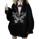 thumbnail image 1 of VISgogo - Sudadera informal para mujer, con estampado de letras y mariposas, de manga larga, con cremallera y capucha VISgogo moda, 1 of 9