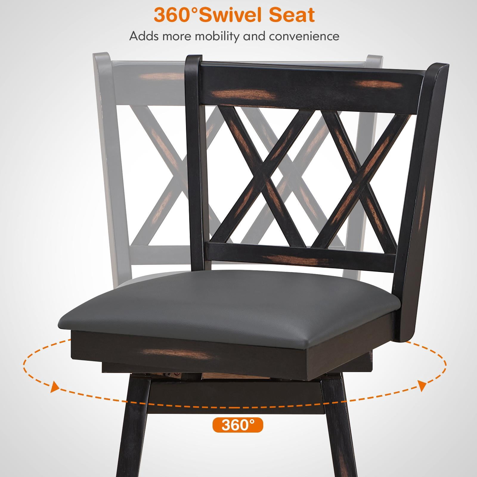 Giantex 24" Counter Height Cushioned Bar Chair, 360° Swivel Farmhouse Barstool w/Ergonomic Backrest, Waterproof PVC Surface & Solid Wood Structure