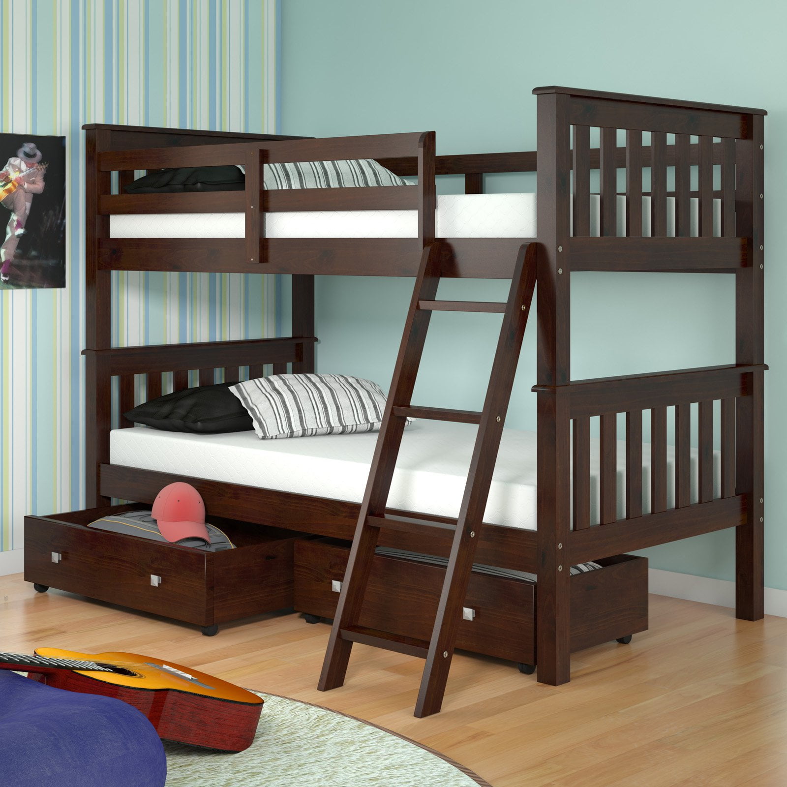 Donco Kids Pine Twin Over Twin Bunk Bed with Tilted Ladder