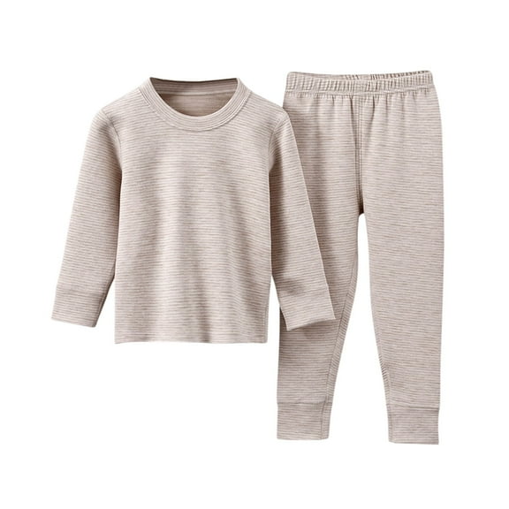 BFHHYA Kids (1-12Y) Thermal Underwear Set Boys Girls Striped Long Sleeve Top & Elastic-Waist Cuffed Pants Loungewear Set Sleepwear for Fall/Winter