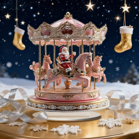 2D Flat Santa Claus Ornaments Exquisite Pink Christmas Santa Claus Decoration with Horse, Tabletop Christmas Decor for Festive Home Desk Holiday Party