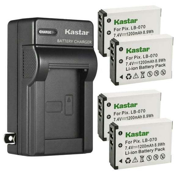 Kastar 4-Pack LB-070 Battery and AC Wall Charger Replacement for Kodak Pixpro AZ901, Kodak Pixpro AZ901 Astro Zoom, Kodak PIXPRO S1, Kodak PIXPRO S-1, Minolta MN67Z 20MP FHD, Minolta MN67Z-BK