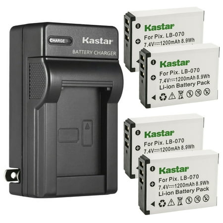 Kastar 4-Pack LB-070 Battery and AC Wall Charger Replacement for Kodak Pixpro AZ901 Kodak Pixpro AZ901 Astro Zoom Kodak PIXPRO S1 Kodak PIXPRO S-1 Minolta MN67Z 20MP FHD Minolta MN67Z-BK