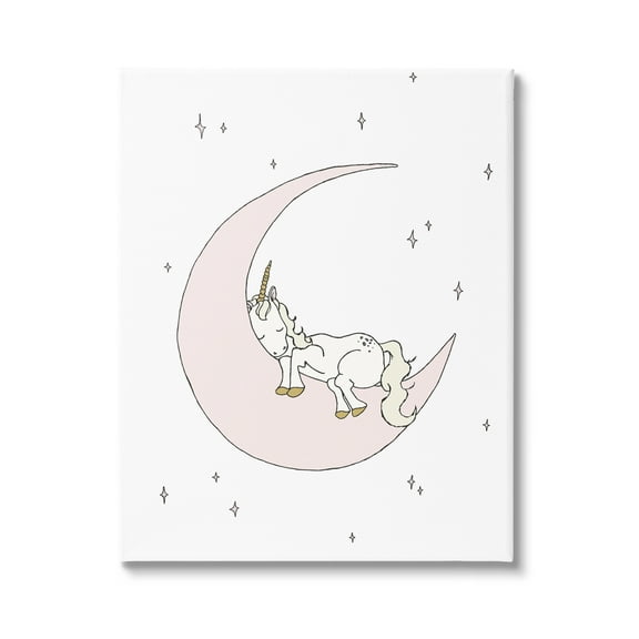 Stupell Industries Cozy Sleeping Unicorn Nighttime Moon Delicate Stars Graphic Art Gallery Wrapped Canvas Print Wall Art, Design by Sweet Melody Designs