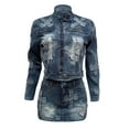 thumbnail image 6 of DHFJKG Women's 2 Piece Outfits Denim Skirt Sets Vintage Long Sleeve Stand Collar Zip Up Crop Top Mini Bodycon Matching Set Soft Outfit, 6 of 9