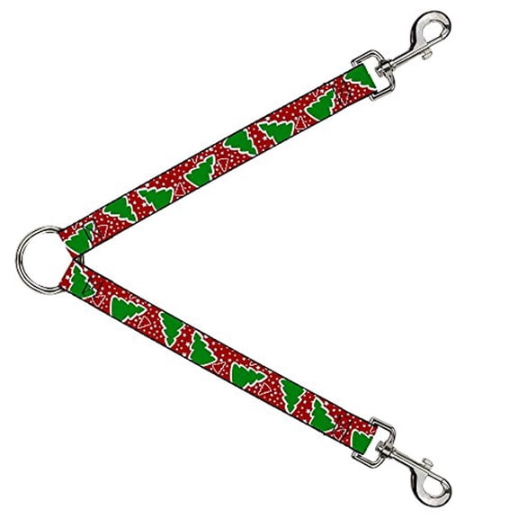 Buckle-Down Leash Splitter - Christmas Trees Stars Red White Green - 1" Wide - 30" Length