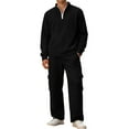 thumbnail image 2 of Domzest Mens Sweatsuits 2 Piece Set Tracksuits Joggers Hoodies Zip Up Big and Tall Autumn Athletic Long Sleeve Sport Round Neck Suit Set Black XL-Large, 2 of 7