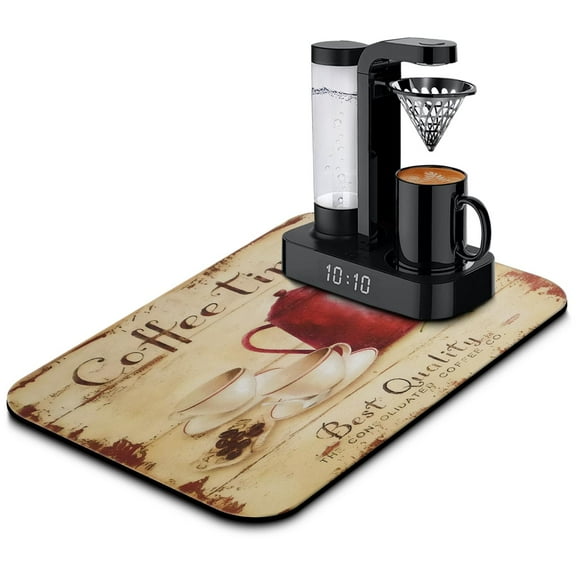 Coffee Mat, Coffee Vintage Wood Brown Pattern Coffee Bar Mat for Coffee Station Accessories and Organizer, Absorbent Dish Drying for Kitchen Counter, Coffee Bar Decor Coffee Machine Mat 19.5x12in