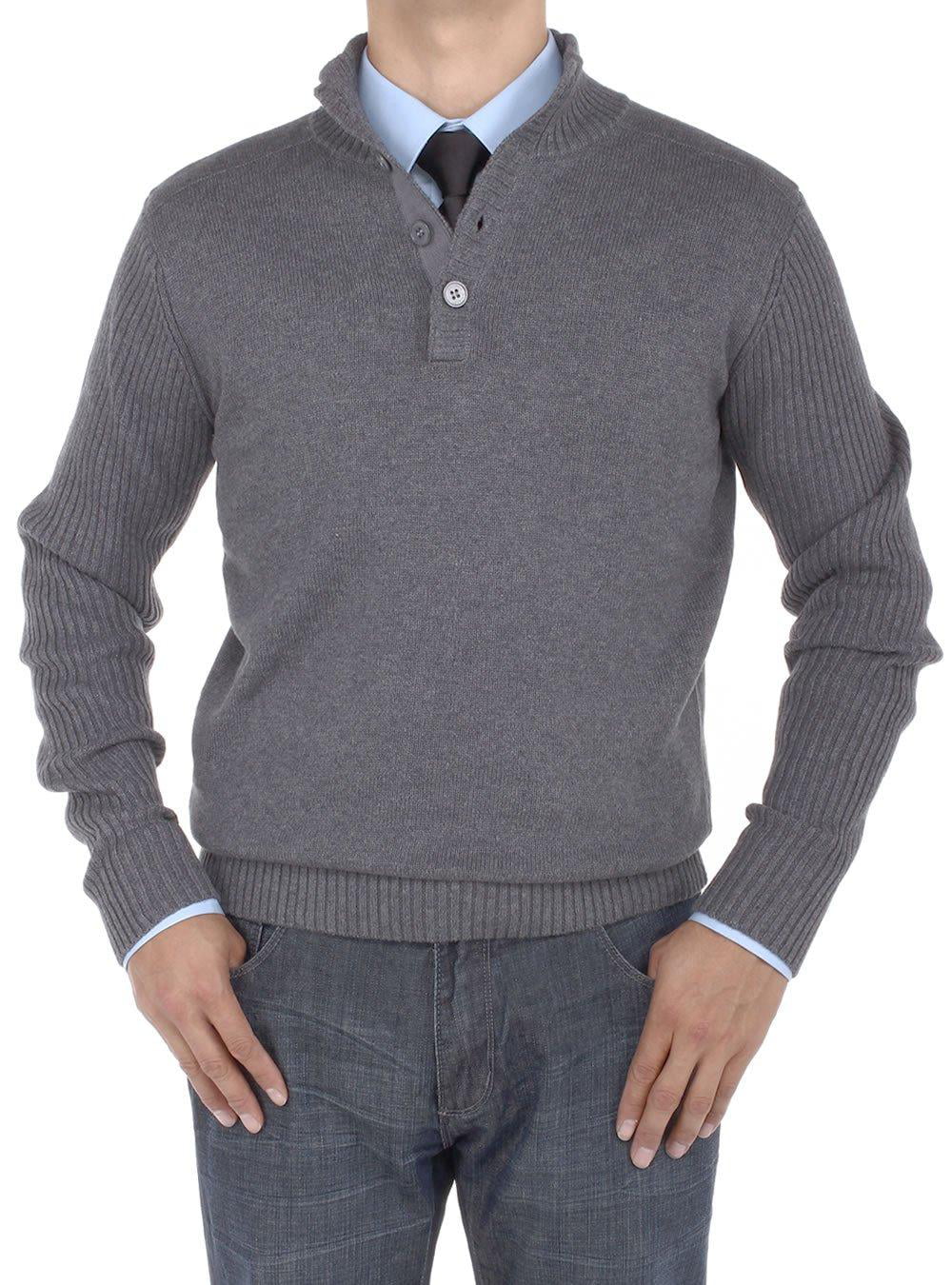 LN LUCIANO NATAZZI Mens Mock Neck Ribbed Sleeve 1/4 Button Sweater Relaxed Fit 