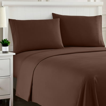 Sweet Home Collection California King Sheet Sets Classic 1800 Series Deep Pocket 4 Piece Luxury Soft Microfiber Bed Sheet Sets Brown