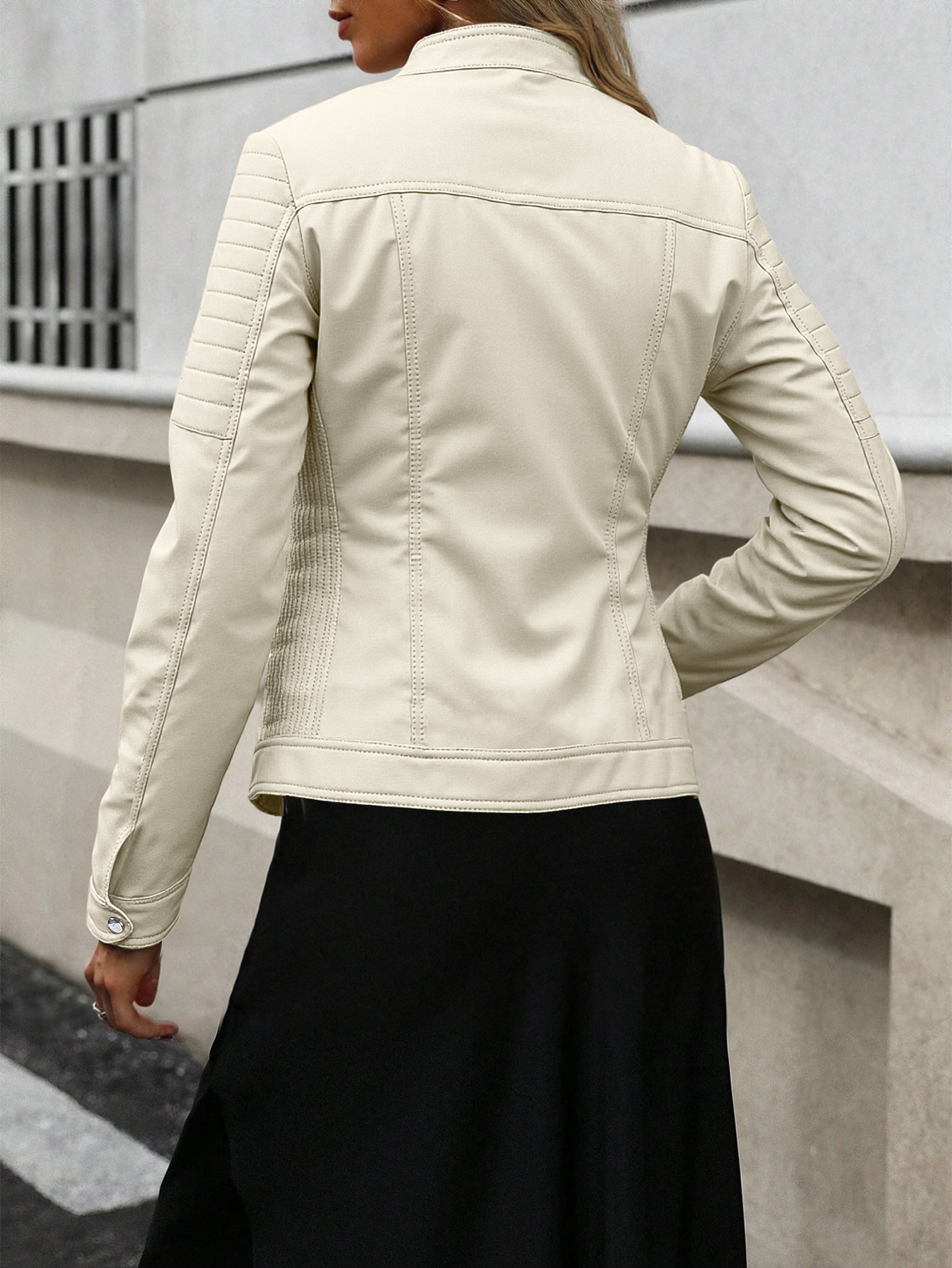 Giolshon Faux Leather Jackets for Women Moto Bike Solid Spring Coat with Zipper Pockets