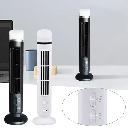 

Xinyolin 1 Set Mini Tower Fan USB Interface Adjustable 2 Gears LED Light Extended Air-Outlet Bladeless Streamlined Design Table Fan Home Supply