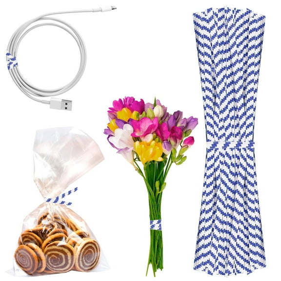 Blue and White Metallic Twist Ties for Bags, 4 inches. 24000 Pack Plastic-Coated Bread Twist Ties for Treat Bags. Reusable Bread Tie. Light Metallic Twist Tie. Heavy-Duty Twisty Ties for Bags