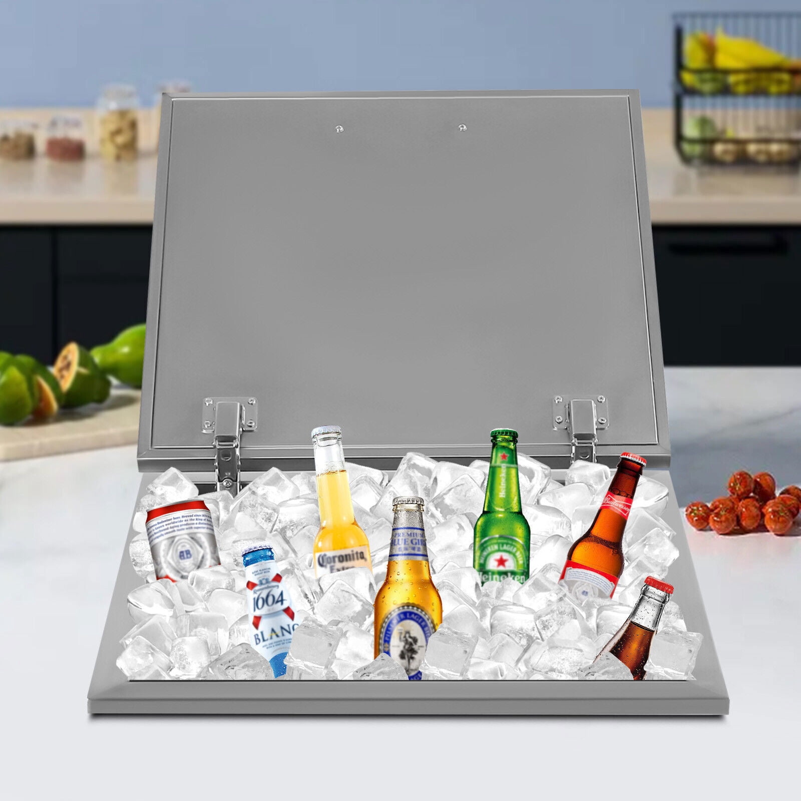 Drop in Ice Chest 50L/52.8Qt Stainless Steel Ice Cooler Juice Ice Bin Stainless with Cover