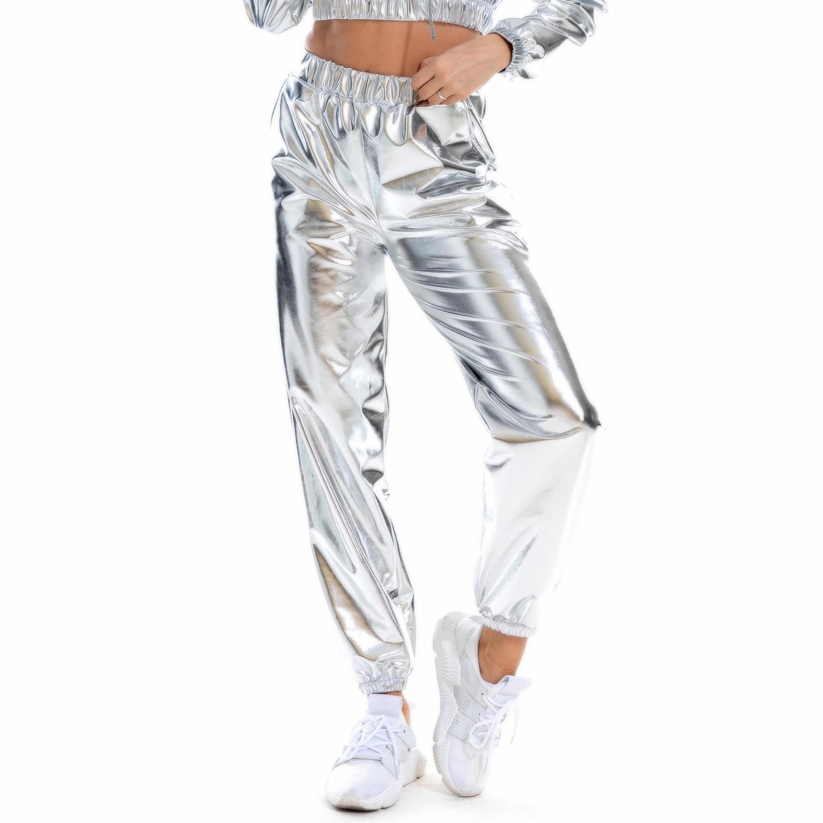 Women'S Shiny Metallic High Waist Stretchy Jogger Pants, Wet Look Hip Hop  Club Wear Holographic Trousers Sweatpant - Walmart.com