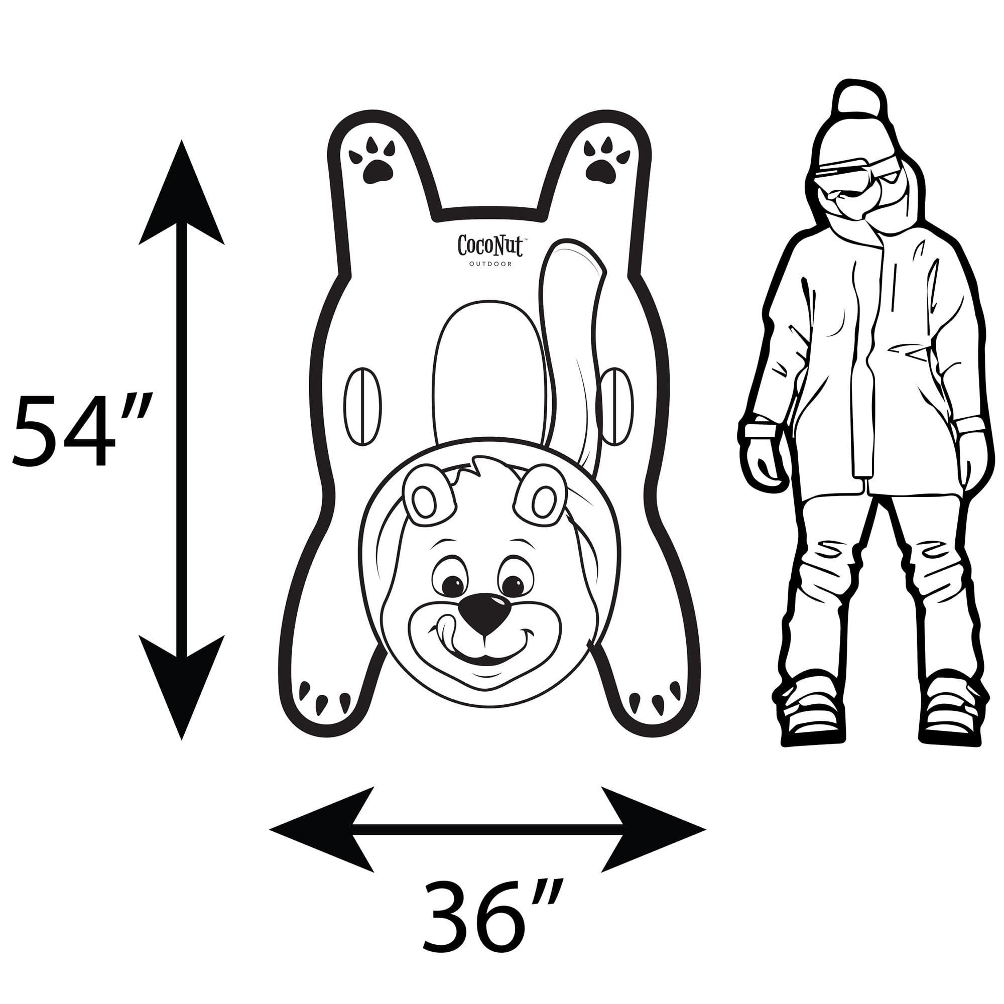 CocoNut Outdoor: Polar Bear Racer - 54x36" Snow Sled, Character Shaped Inflatable Winter Toboggan, Cold Resistant PVC, 200lb Cap, Kids-Teens-Adults 8+