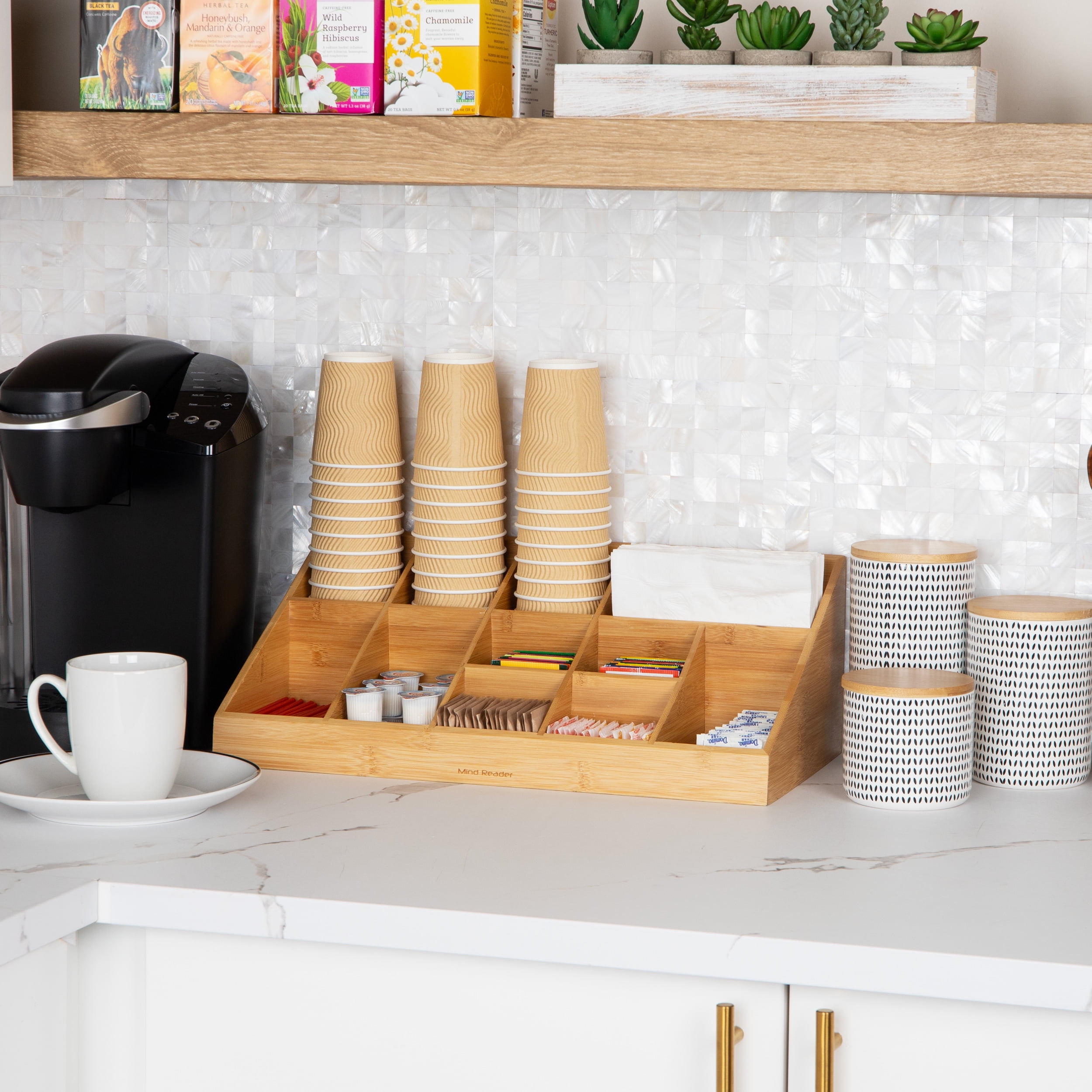 Mind Reader Cup and Condiment Station, Countertop Org, Coffee Bar, Rayon from Bamboo, Brown